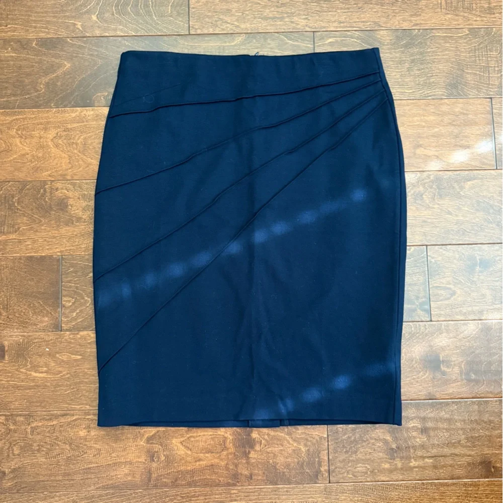 Premise Studio Navy Blue Stretch Pencil Skirt | Size 14 | Asymmetrical Drape